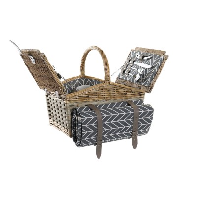 CESTA PICNIC DE MIMBRE Y POLIESTER  TAMAÑO 39x28x40