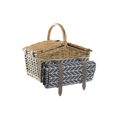 CESTA PICNIC DE MIMBRE Y POLIESTER  TAMAÑO 39x28x40