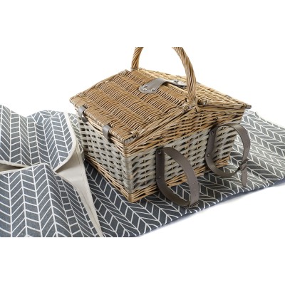 CESTA PICNIC DE MIMBRE Y POLIESTER  TAMAÑO 39x28x40