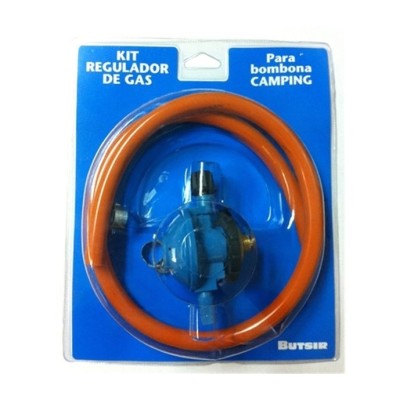KIT REGULADOR DE GAS PARA BOMBONA CAMPING CON GOMA Y ABRAZADERA